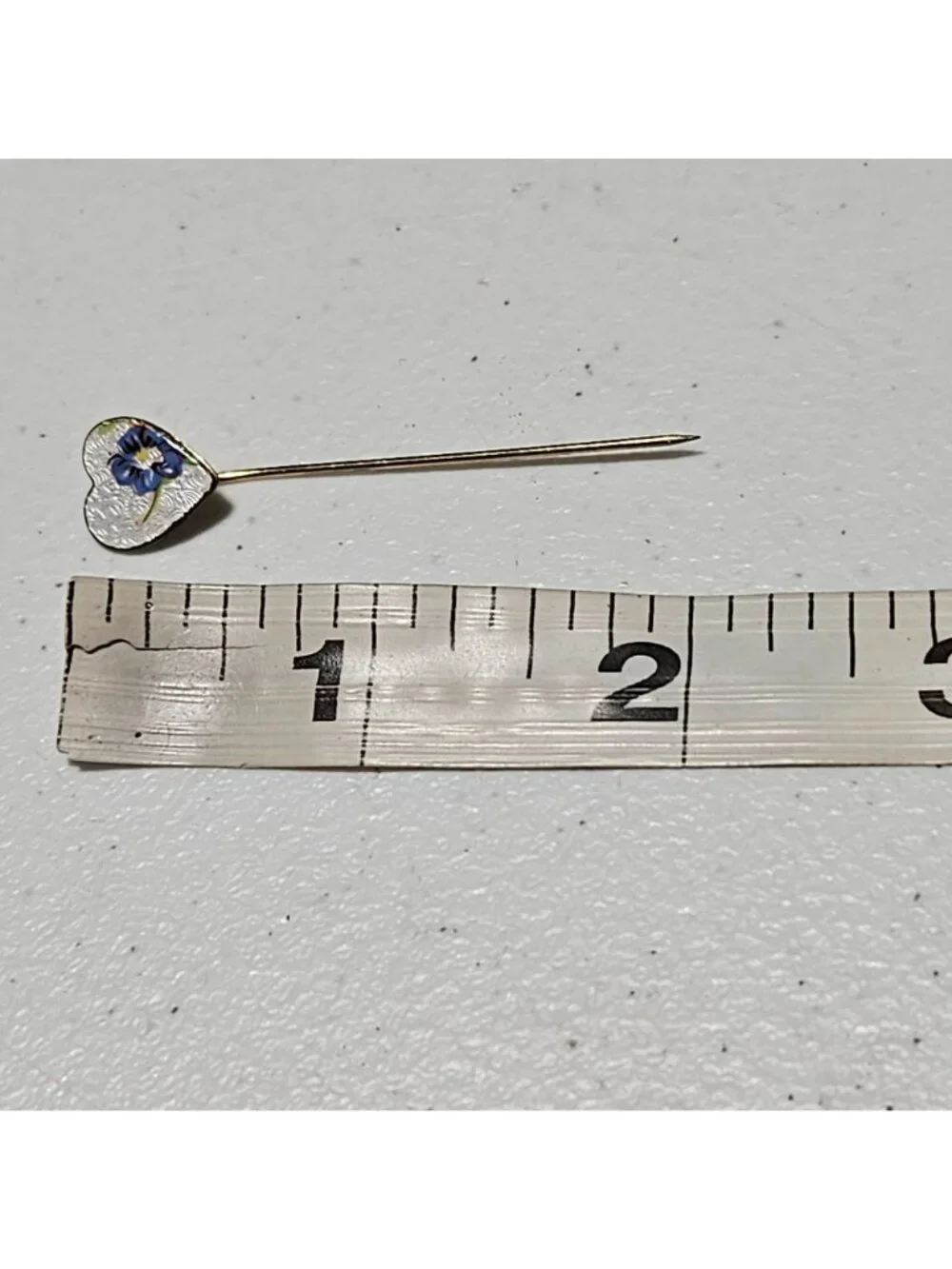 Vintage Heart Shaped Stick Pin Enamel Blue Flower Design Fashion Jewelry Women